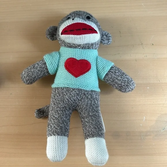 Dan Dee Dandee Sock Monkey Heart Valentines Plush Stuffed Toy Set brown grey 9" - Picture 5 of 6
